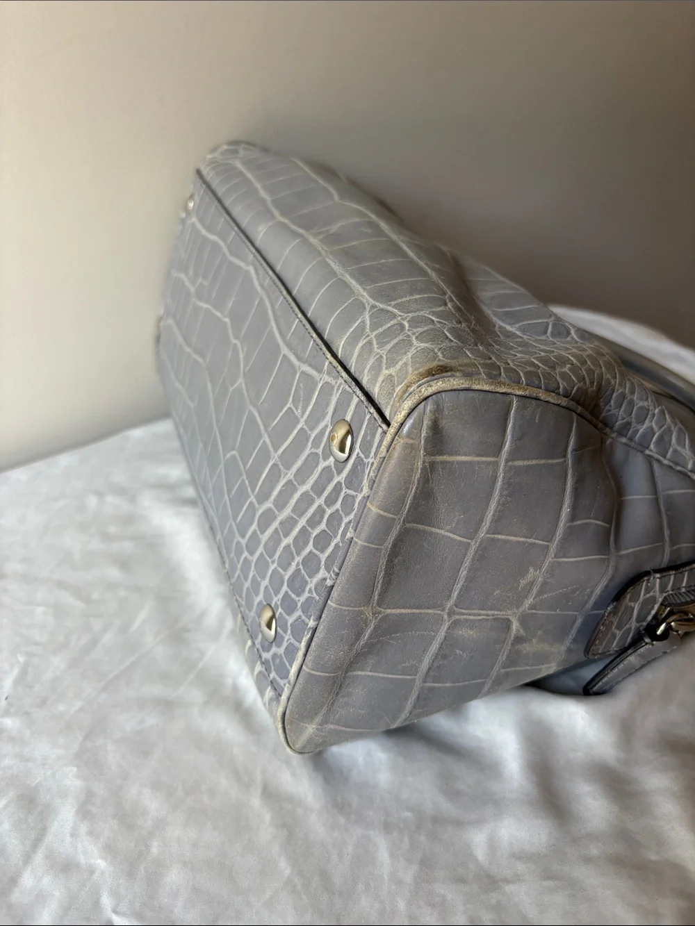 Coach Legacy Embossed Silver Grey Croc Leather Haley Satchel Handbag